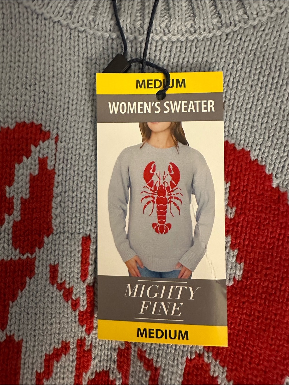 Mighty Fine Light Gray Crewneck Sweater with Red Lobster